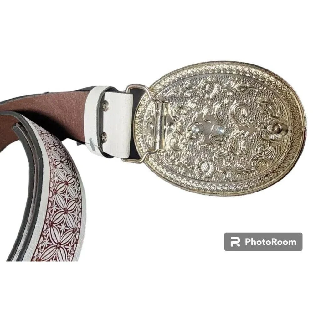 2 Western Belts Leather Silver Buckles Longhorn Equestrian Vintage